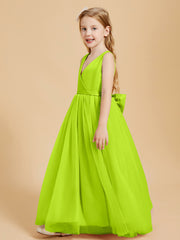 Tulle Junior Bridesmaid Dresses Satin Top Glamourous Bowknot Lime Green