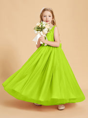Tulle Junior Bridesmaid Dresses Satin Top Glamourous Bowknot Lime Green