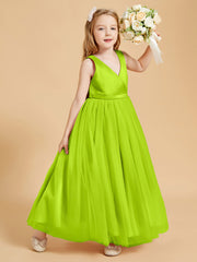 Tulle Junior Bridesmaid Dresses Satin Top Glamourous Bowknot Lime Green
