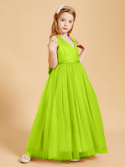 Tulle Junior Bridesmaid Dresses Satin Top Glamourous Bowknot Lime Green