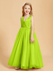 Tulle Junior Bridesmaid Dresses Satin Top Glamourous Bowknot Lime Green