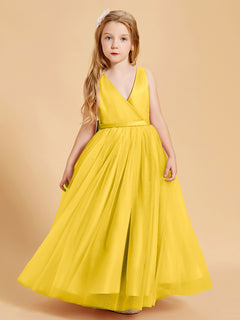 Tulle Junior Bridesmaid Dresses Satin Top Glamourous Bowknot Marigold