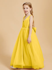 Tulle Junior Bridesmaid Dresses Satin Top Glamourous Bowknot Marigold