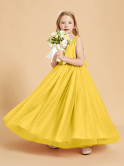 Tulle Junior Bridesmaid Dresses Satin Top Glamourous Bowknot Marigold