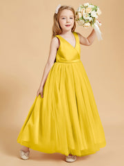 Tulle Junior Bridesmaid Dresses Satin Top Glamourous Bowknot Marigold
