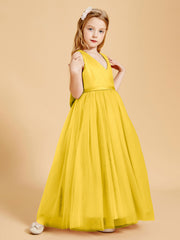 Tulle Junior Bridesmaid Dresses Satin Top Glamourous Bowknot Marigold