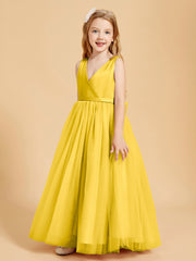 Tulle Junior Bridesmaid Dresses Satin Top Glamourous Bowknot Marigold