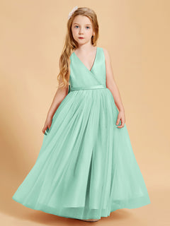 Tulle Junior Bridesmaid Dresses Satin Top Glamourous Bowknot Mint Green