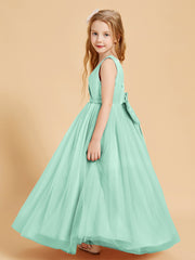Tulle Junior Bridesmaid Dresses Satin Top Glamourous Bowknot Mint Green