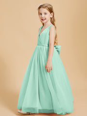 Tulle Junior Bridesmaid Dresses Satin Top Glamourous Bowknot Mint Green
