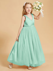 Tulle Junior Bridesmaid Dresses Satin Top Glamourous Bowknot Mint Green