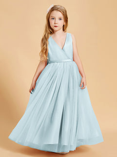 Tulle Junior Bridesmaid Dresses Satin Top Glamourous Bowknot Mist