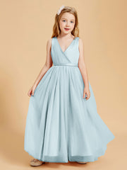 Tulle Junior Bridesmaid Dresses Satin Top Glamourous Bowknot Mist