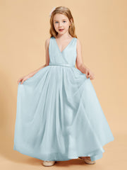 Tulle Junior Bridesmaid Dresses Satin Top Glamourous Bowknot Mist