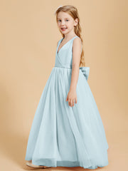 Tulle Junior Bridesmaid Dresses Satin Top Glamourous Bowknot Mist