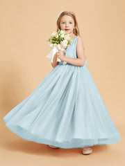 Tulle Junior Bridesmaid Dresses Satin Top Glamourous Bowknot Mist