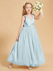 Tulle Junior Bridesmaid Dresses Satin Top Glamourous Bowknot Mist