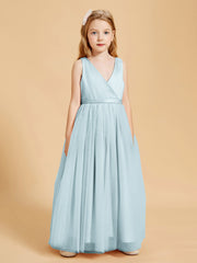 Tulle Junior Bridesmaid Dresses Satin Top Glamourous Bowknot Mist