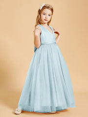 Tulle Junior Bridesmaid Dresses Satin Top Glamourous Bowknot Mist