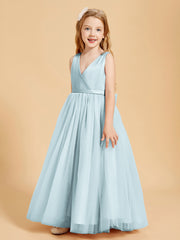 Tulle Junior Bridesmaid Dresses Satin Top Glamourous Bowknot Mist