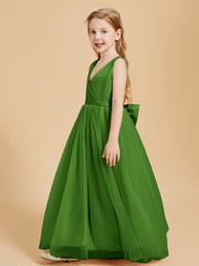 Tulle Junior Bridesmaid Dresses Satin Top Glamourous Bowknot Moss