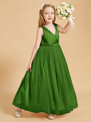 Tulle Junior Bridesmaid Dresses Satin Top Glamourous Bowknot Moss