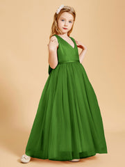 Tulle Junior Bridesmaid Dresses Satin Top Glamourous Bowknot Moss