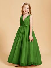 Tulle Junior Bridesmaid Dresses Satin Top Glamourous Bowknot Moss