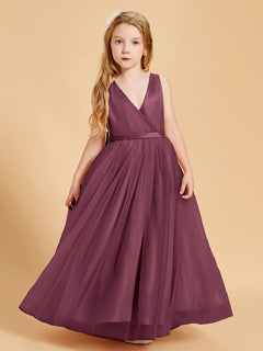 Tulle Junior Bridesmaid Dresses Satin Top Glamourous Bowknot Mulberry