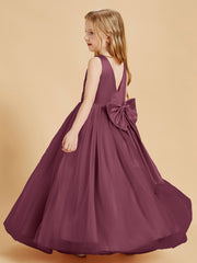 Tulle Junior Bridesmaid Dresses Satin Top Glamourous Bowknot Mulberry
