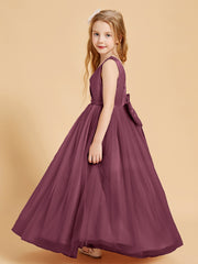 Tulle Junior Bridesmaid Dresses Satin Top Glamourous Bowknot Mulberry