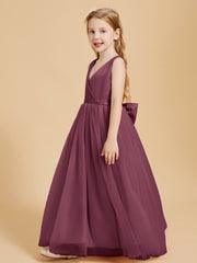 Tulle Junior Bridesmaid Dresses Satin Top Glamourous Bowknot Mulberry