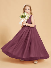 Tulle Junior Bridesmaid Dresses Satin Top Glamourous Bowknot Mulberry