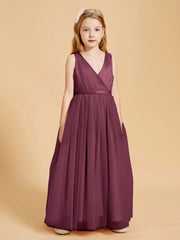 Tulle Junior Bridesmaid Dresses Satin Top Glamourous Bowknot Mulberry