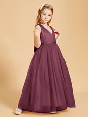 Tulle Junior Bridesmaid Dresses Satin Top Glamourous Bowknot Mulberry