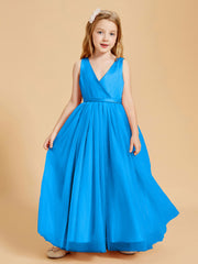 Tulle Junior Bridesmaid Dresses Satin Top Glamourous Bowknot Ocean Blue