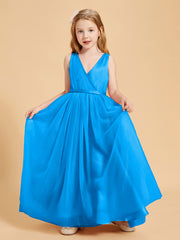 Tulle Junior Bridesmaid Dresses Satin Top Glamourous Bowknot Ocean Blue