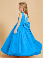 Tulle Junior Bridesmaid Dresses Satin Top Glamourous Bowknot Ocean Blue