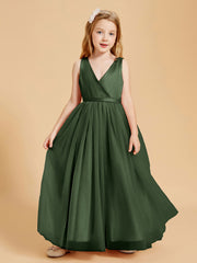 Tulle Junior Bridesmaid Dresses Satin Top Glamourous Bowknot Olive Green