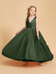 Tulle Junior Bridesmaid Dresses Satin Top Glamourous Bowknot Olive Green