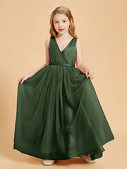 Tulle Junior Bridesmaid Dresses Satin Top Glamourous Bowknot Olive Green