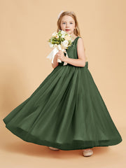 Tulle Junior Bridesmaid Dresses Satin Top Glamourous Bowknot Olive Green