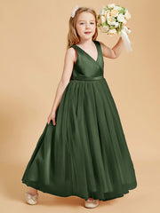 BABARONI Tulle Junior Bridesmaid Dresses Satin Top Glamourous Bowknot Olive Green, Olive Green / J4 BABARONI Tulle Junior Bridesmaid Dresses Satin Top Glamourous Bowknot Olive Green, Olive Green / J4
