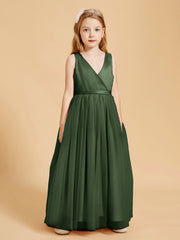 Tulle Junior Bridesmaid Dresses Satin Top Glamourous Bowknot Olive Green