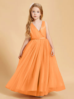 Tulle Junior Bridesmaid Dresses Satin Top Glamourous Bowknot Orange