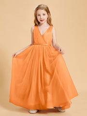 Tulle Junior Bridesmaid Dresses Satin Top Glamourous Bowknot Orange