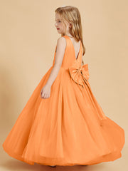 Tulle Junior Bridesmaid Dresses Satin Top Glamourous Bowknot Orange