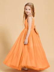 Tulle Junior Bridesmaid Dresses Satin Top Glamourous Bowknot Orange