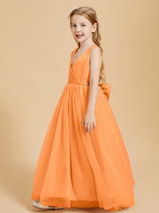 Tulle Junior Bridesmaid Dresses Satin Top Glamourous Bowknot Orange