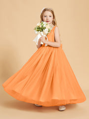Tulle Junior Bridesmaid Dresses Satin Top Glamourous Bowknot Orange